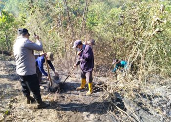 Sinergitas Polisi bersama TNI dan RPH Berhasil Padamkan Api di Gunung Lawu Petak 39 Ngawi