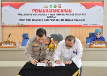 Kapolres Nganjuk Tingkatkan Sinergi Melalui Penandatanganan MoU dengan STKIP PGRI dan Pengadilan Agama”