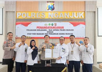 Tingkatkan Sinergitas Kapolres Nganjuk Tandatangani MoU dengan STKIP PGRI dan Pengadilan Agama