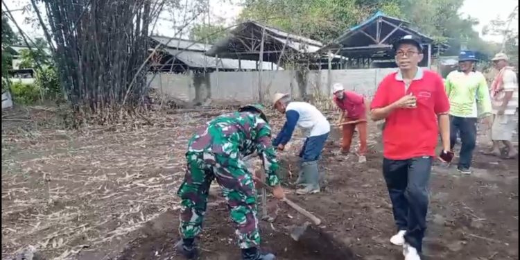 Peduli Pembangunan Di Wilayah, Babinsa Koramil Udanawu Bersama Warga Masyarakat Gelar Kerja Bakti Pembuatan Jalan Baru