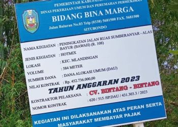 Proyek Peningkaan Jalan Ruas Sumbermalang Alas buyur. kecamatan Melandingan Di Duga  dikerjakan. asal – Asalan ,  (CV Bintang bintang)
