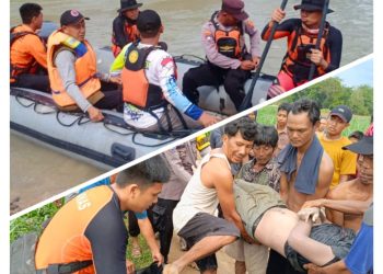 Tim SAR gabungan temukan korban tenggelam di Sungai kalimring Wonokerto.