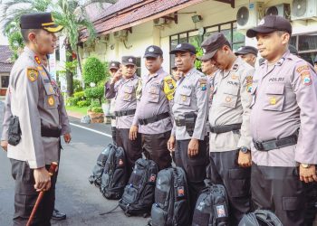 Jelang Pengamanan TPS, Polres Jombang Gelar Apel Pengecekan Kelengkapan dan Pemeriksaan Kesehatan