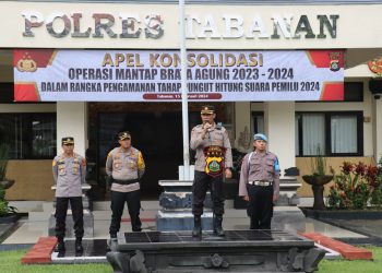 Karolog Polda Bali Pimpin Apel Konsolidasi Pasukan dalam Rangka Pengamanan Pungut Hitung Suara Pemilu 2024 Di Kabupaten Tabanan