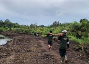 Kompak dan Gotong Royong, Satgas TMMD Kodim 0426/Tulang Bawang Bangun Talud Jembatan di Desa Sungai Badak