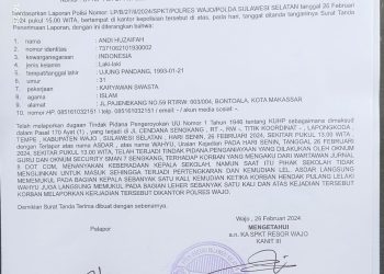 Wartawan Korban Kekerasan di SMAN 7 Resmi Laporkan Terduga Pelaku Pengeroyokan di Polres Wajo