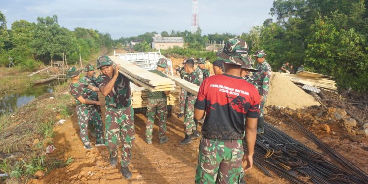 Satgas TMMD Kodim 0426/Tulang Bawang Bergerak Saling Bahu Membahu dalam Pembangunan Talud Mesuji