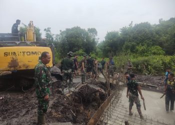 Satgas TMMD Kodim 0426/Tulang Bawang Melampaui Kendala, Mulai Pembangunan Jembatan Meski Akses Terbatas
