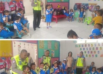 Unit Kamsal Satlantas Tanimbar Edukasi Tertib Lalu Lintas pada anak anak Usia Dini