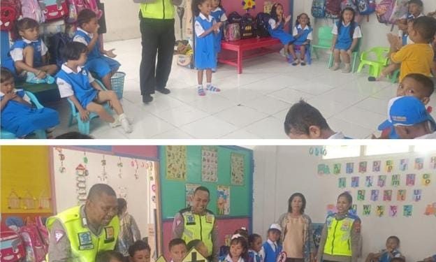 Unit Kamsal Satlantas Tanimbar Edukasi Tertib Lalu Lintas pada anak anak Usia Dini