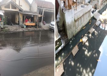 Saluran Air Kampung Warung Andil Tersumbat Sampah ,   Desa Cibetok, Kecamatan Gunung Kaler meluap 