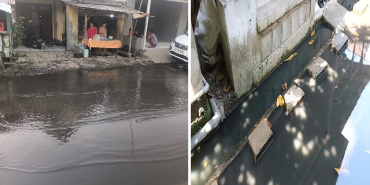 Saluran Air Kampung Warung Andil Tersumbat Sampah ,   Desa Cibetok, Kecamatan Gunung Kaler meluap 