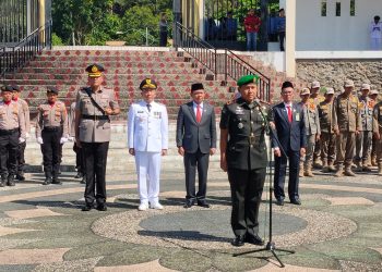 PJ bupati tenggamus Ir,Mulyadi Irsan pimpin upacara bendera dalam memperingati hari ulang tahun kabupaten tenggamus ke 27 th 2024