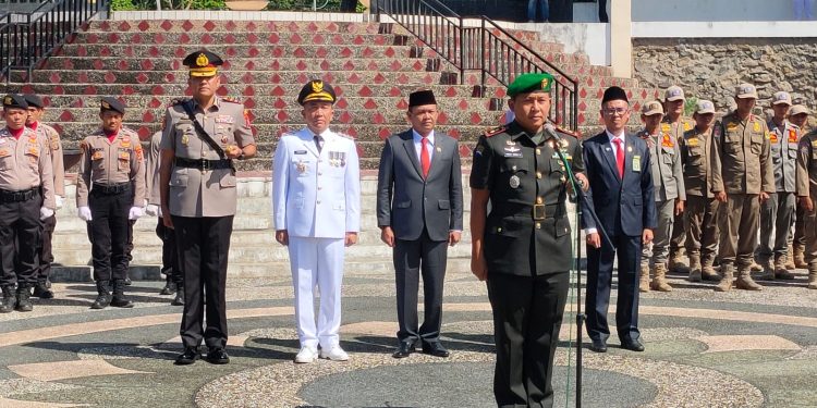 PJ bupati tenggamus Ir,Mulyadi Irsan pimpin upacara bendera dalam memperingati hari ulang tahun kabupaten tenggamus ke 27 th 2024