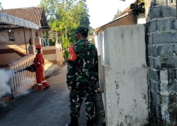 Cegah Demam Berdarah, Serka Riyanto Dampingi Fogging Massal