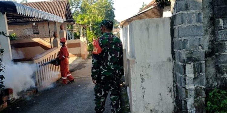 Cegah Demam Berdarah, Serka Riyanto Dampingi Fogging Massal