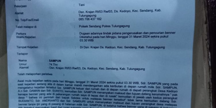 Oknum sekdes desa Kedoyo dilaporkan Polisi, atas dugaan otak pencurian dan perusakan properti Milik Warga.