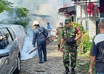 Peduli Kesehatan Masyarakat, Danramil 0808/01 Sukorejo Dampingi Fogging