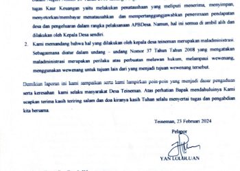 Diduga buat laporan realisasi Fiktif, Kades Teineman dilaporkan Masyarakatnya ke Inspektorat Daerah KKT”