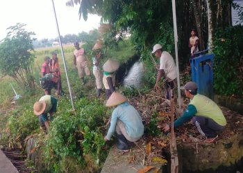 Bersama Warga, Babinsa Gogodeso Gotong Royong Bersihkan Lingkungan Dan Saluran Air