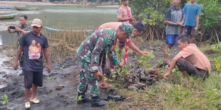 Babinsa Desa Wates, Pramuka Dan Warga Bersatu Lestarikan Alam Dengan Menanam Mangrove