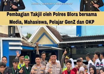 Polres Blora Gandeng Mahasiswa dan Gen Z Bagikan Ratusan Paket Takjil Serta Sembako di Tugu Pancasila