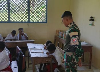 ‎Pos Kimaam Satgas Kewilayahan Yonif 123/Rajawali Gelar Kegiatan GADIK di SD Inpres Distrik Kimaam Merauke