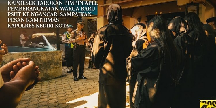 Kapolsek Tarokan Pimpin Apel Pemberangkatan Warga Baru PSHT ke Ngancar, Sampaikan Pesan Kamtibmas Kapolres Kediri Kota
