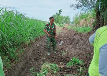 Babinsa Karang Gondang Bersama Warga Gotong Royong Bersihkan Jalan Akses Lahan Pertanian
