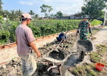 Sinergi TNI manungal Air, Babinsa Krisik Bersama Poktan Nuju Makmur 1 Bangun Jaringan Irigasi Tersier